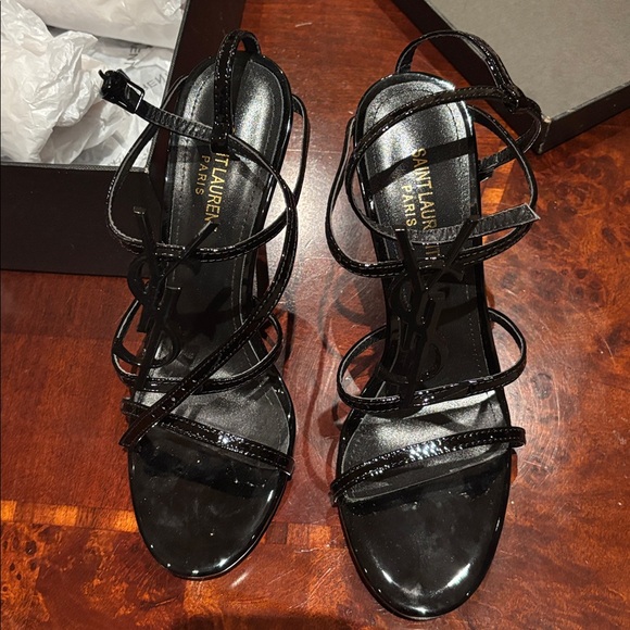 COPY - Saint Laurent Glossy Black Strappy Heels - Picture 2 of 3